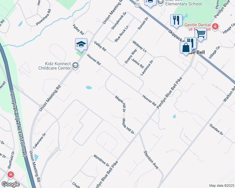 map of restaurants, bars, coffee shops, grocery stores, and more near 715 Maple Hill Drive in Blue Bell