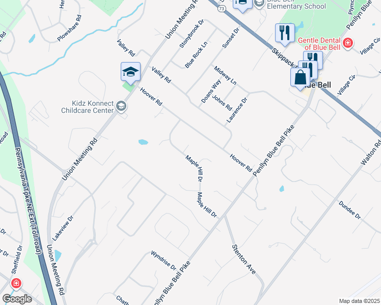 map of restaurants, bars, coffee shops, grocery stores, and more near 715 Maple Hill Drive in Blue Bell