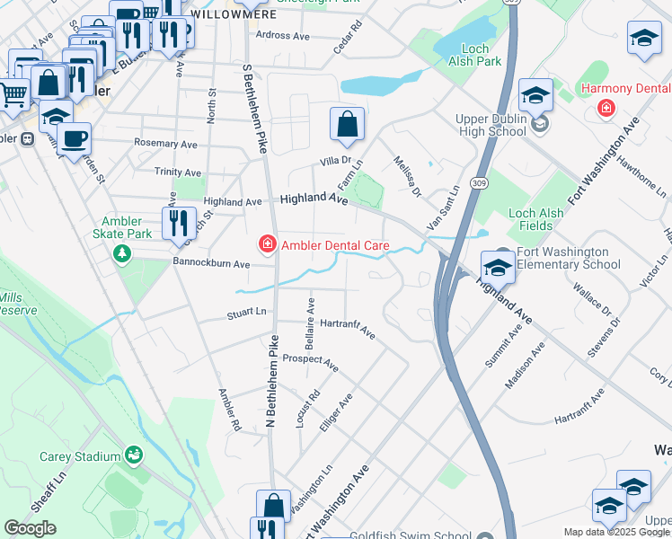 map of restaurants, bars, coffee shops, grocery stores, and more near 606 Randolph Avenue in Fort Washington