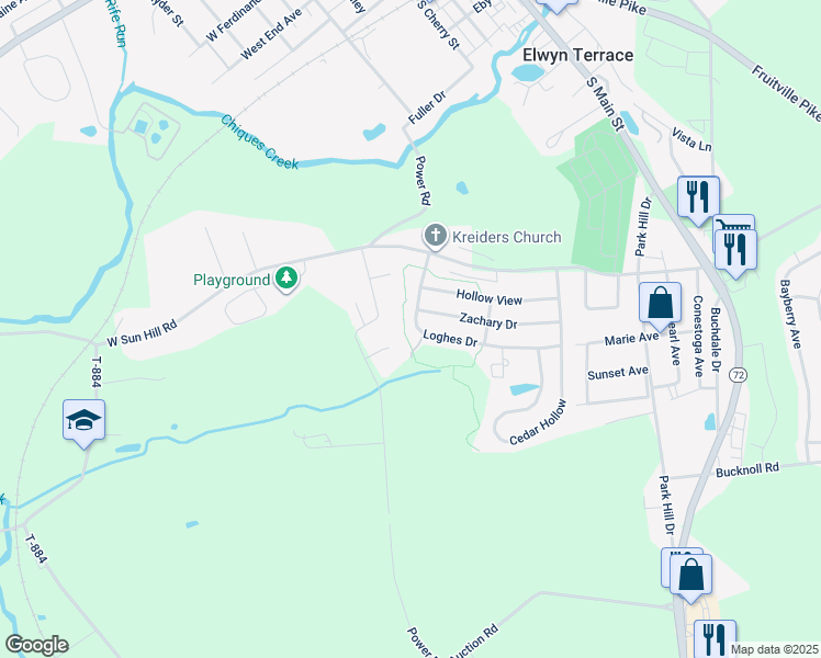 map of restaurants, bars, coffee shops, grocery stores, and more near 249 Loghes Drive in Manheim