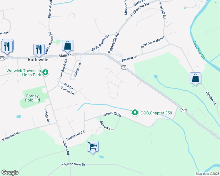 map of restaurants, bars, coffee shops, grocery stores, and more near 19 Rolling Hill Drive in Lititz