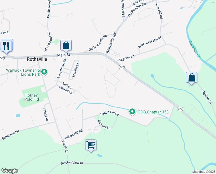 map of restaurants, bars, coffee shops, grocery stores, and more near 19 Rolling Hill Drive in Lititz