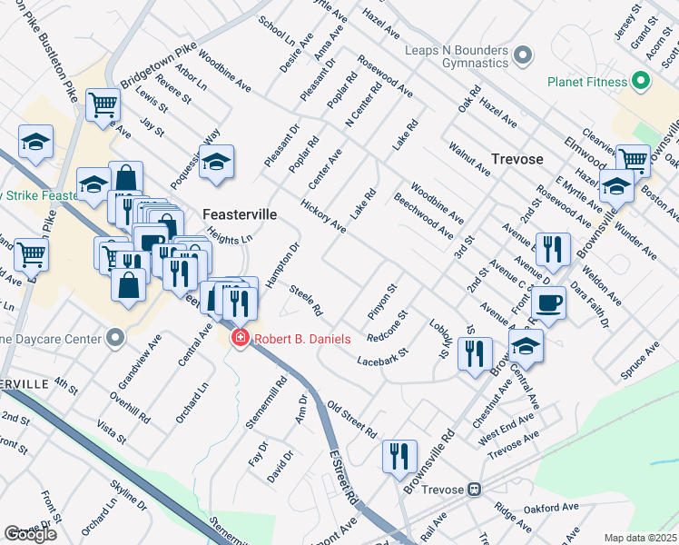 map of restaurants, bars, coffee shops, grocery stores, and more near 324 Eastwood Avenue in Feasterville-Trevose