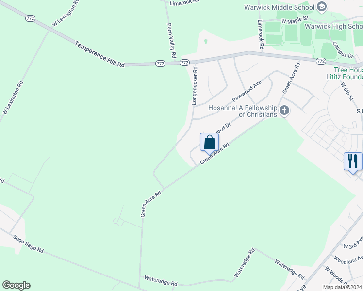 map of restaurants, bars, coffee shops, grocery stores, and more near 39 Longenecker Road in Lititz