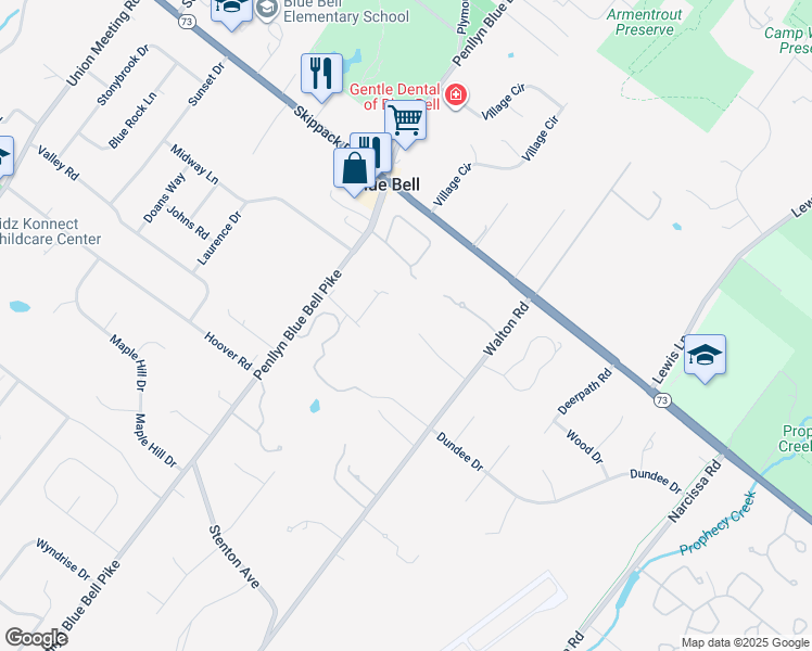 map of restaurants, bars, coffee shops, grocery stores, and more near 1089 Penllyn Blue Bell Pike in Blue Bell