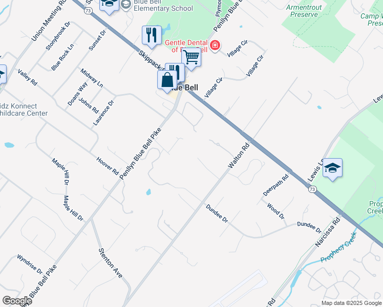 map of restaurants, bars, coffee shops, grocery stores, and more near 1089 Penllyn Blue Bell Pike in Blue Bell