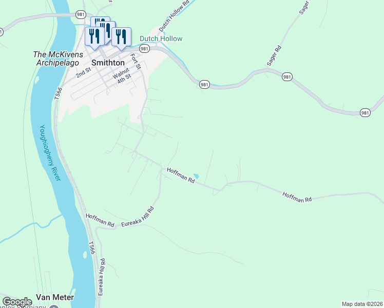 map of restaurants, bars, coffee shops, grocery stores, and more near 1041 Hoffman Road in Smithton