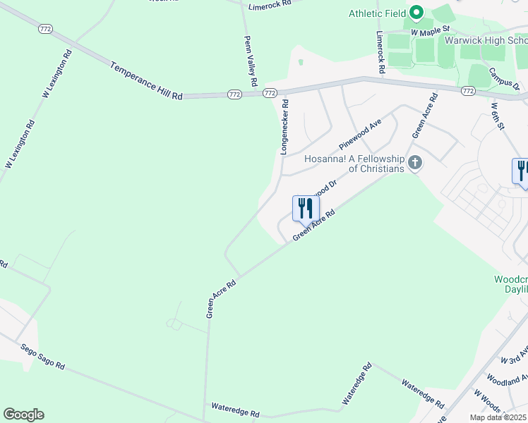 map of restaurants, bars, coffee shops, grocery stores, and more near 39 Longenecker Road in Lititz