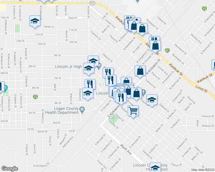 map of restaurants, bars, coffee shops, grocery stores, and more near 300 Pulaski Street in Lincoln