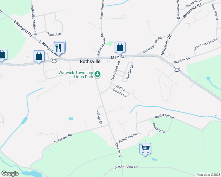 map of restaurants, bars, coffee shops, grocery stores, and more near 32 Conrad Lane in Lititz