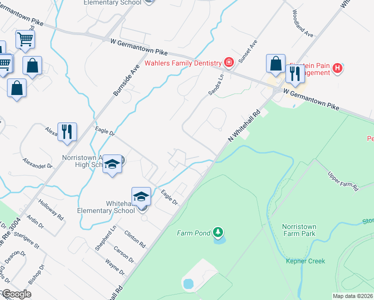 map of restaurants, bars, coffee shops, grocery stores, and more near 221 Stonybrook Drive in Norristown