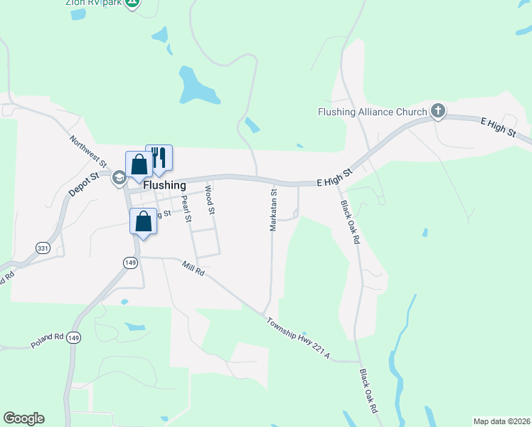 map of restaurants, bars, coffee shops, grocery stores, and more near 121 Markatan Street in Flushing