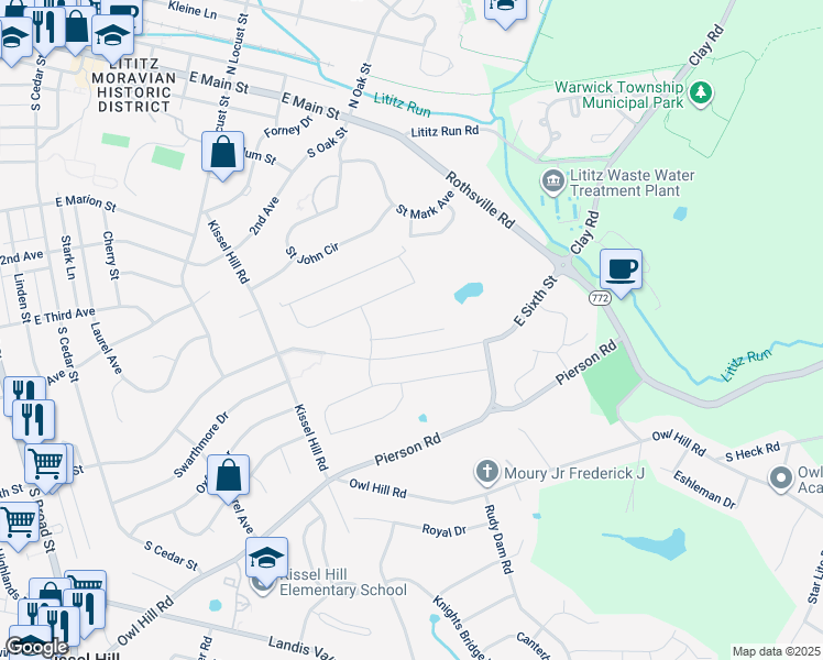 map of restaurants, bars, coffee shops, grocery stores, and more near 373 Meadow Rose Drive in Lititz