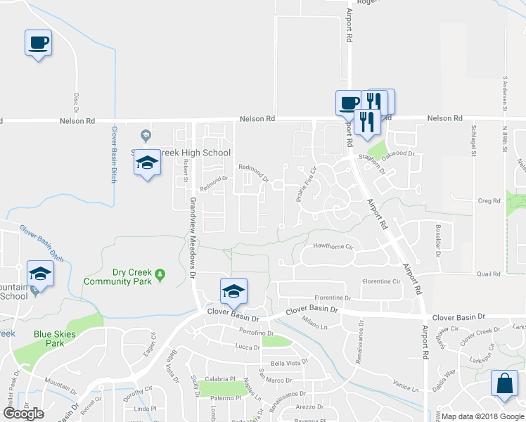map of restaurants, bars, coffee shops, grocery stores, and more near 4401 Redmond Drive in Longmont