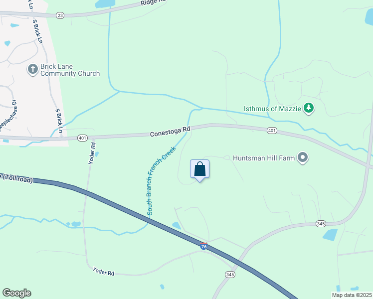 map of restaurants, bars, coffee shops, grocery stores, and more near 116 Ironstone Lane in Elverson