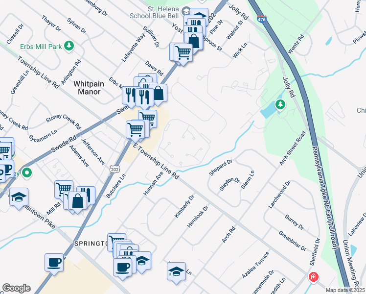 map of restaurants, bars, coffee shops, grocery stores, and more near 1269 East Township Line Road in Blue Bell