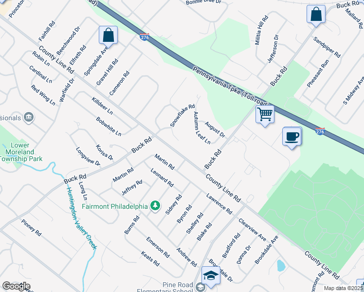 map of restaurants, bars, coffee shops, grocery stores, and more near 10 Snowflake Road in Bucks County