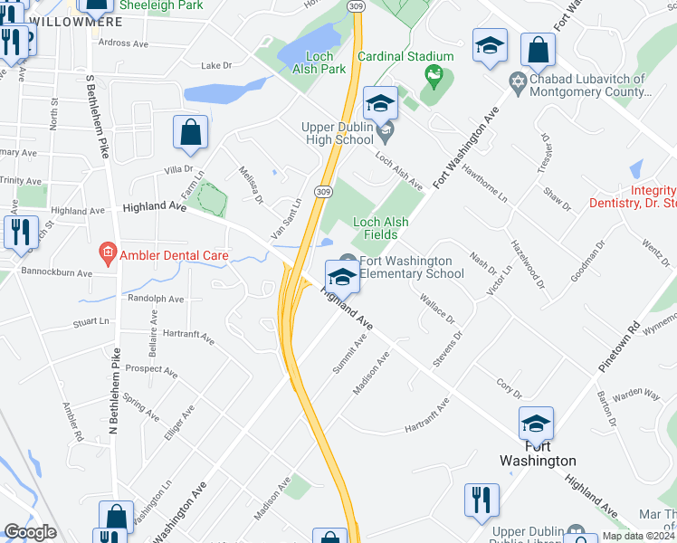 map of restaurants, bars, coffee shops, grocery stores, and more near 1010 Fort Washington Avenue in Fort Washington
