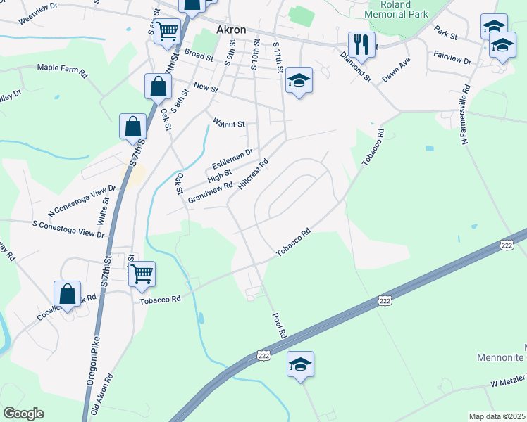 map of restaurants, bars, coffee shops, grocery stores, and more near 41 Hawk Lane in Ephrata