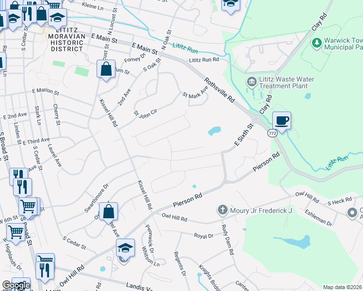map of restaurants, bars, coffee shops, grocery stores, and more near 376 English Ivy Drive in Lititz