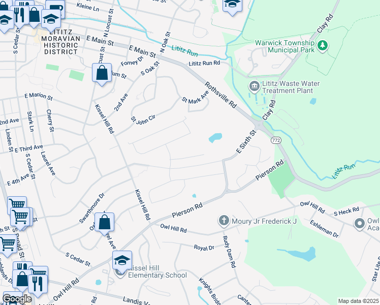 map of restaurants, bars, coffee shops, grocery stores, and more near 373 Meadow Rose Drive in Lititz