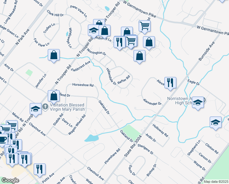 map of restaurants, bars, coffee shops, grocery stores, and more near 1504 Cranberry Drive in Norristown