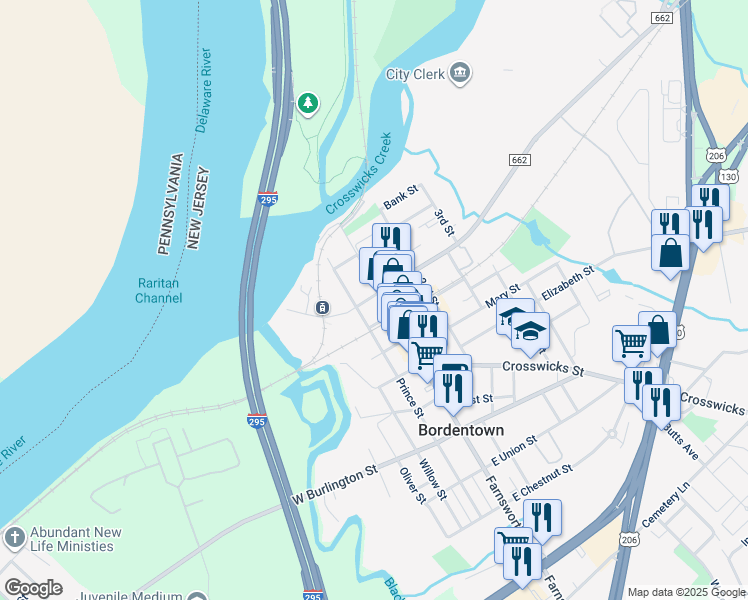 map of restaurants, bars, coffee shops, grocery stores, and more near 4 Park Street in Bordentown