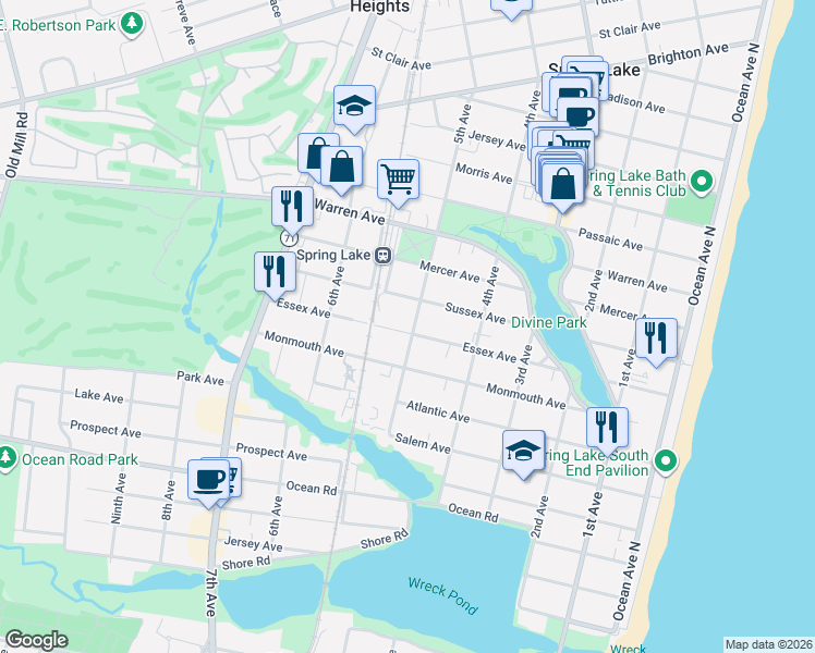 map of restaurants, bars, coffee shops, grocery stores, and more near 701 5th Avenue in Spring Lake
