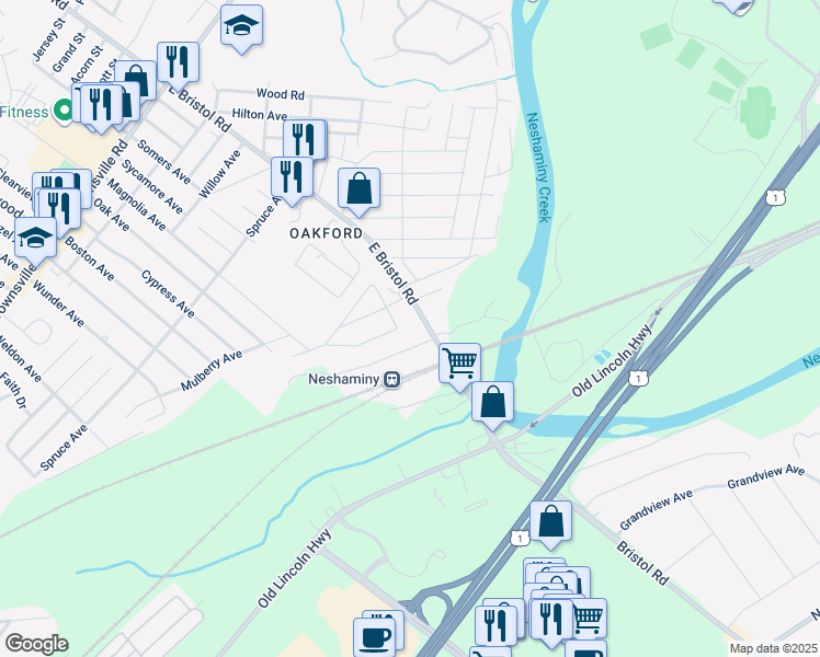 map of restaurants, bars, coffee shops, grocery stores, and more near 4408 Elk Avenue in Bucks County