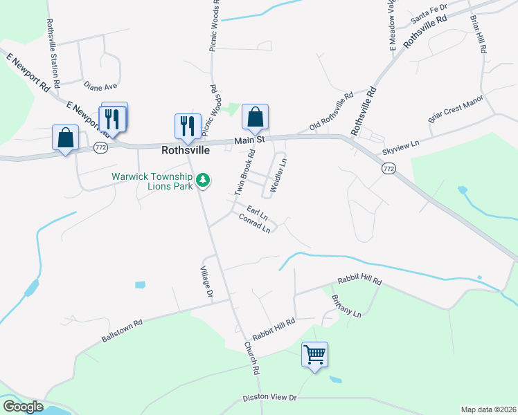 map of restaurants, bars, coffee shops, grocery stores, and more near 185 Weidler Lane in Lititz