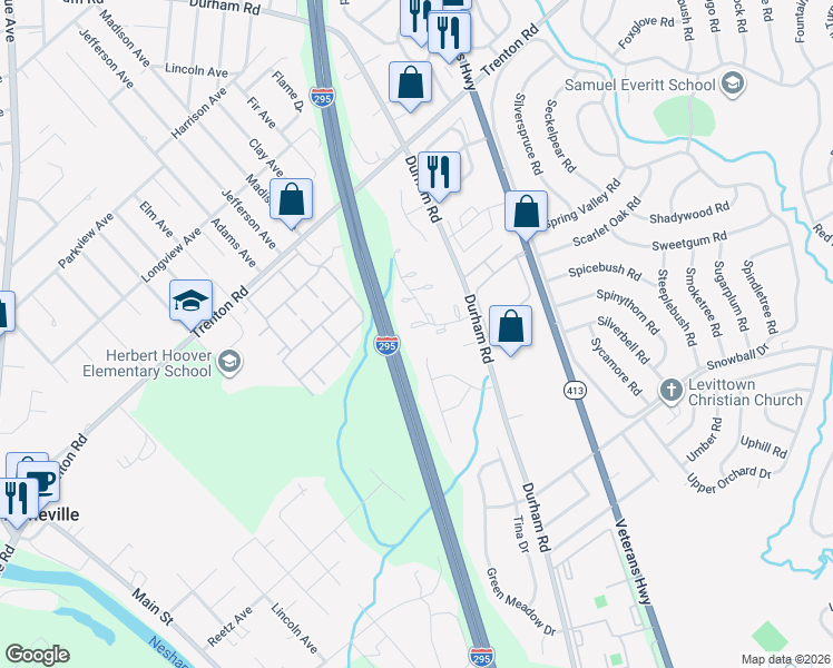map of restaurants, bars, coffee shops, grocery stores, and more near 68 Hollybrooke Drive in Penndel