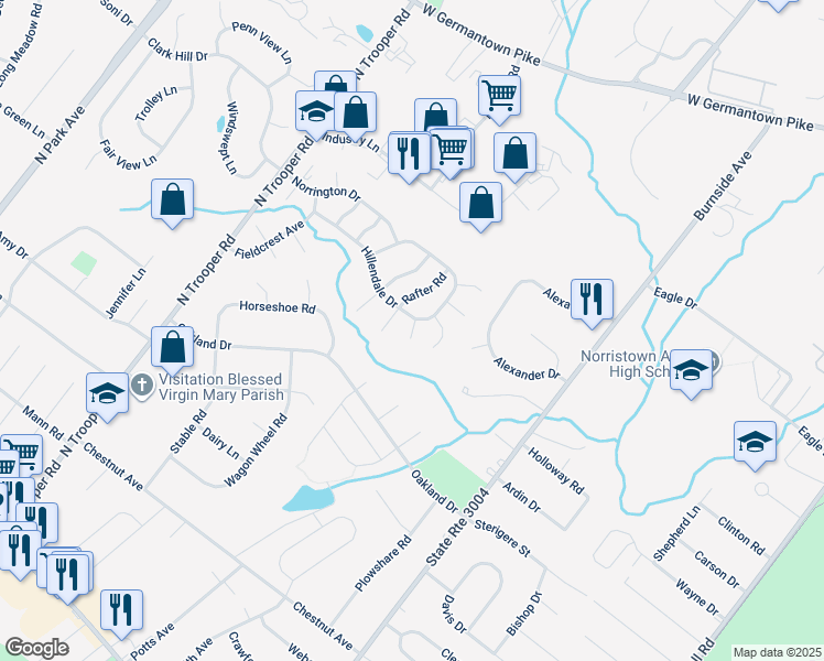 map of restaurants, bars, coffee shops, grocery stores, and more near 1413 Sentry Lane in Norristown
