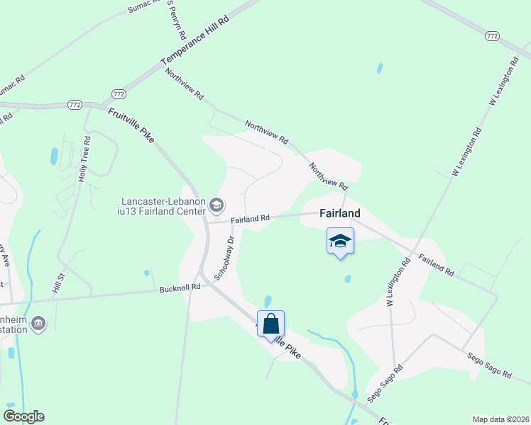 map of restaurants, bars, coffee shops, grocery stores, and more near 44 Fairland Road in Manheim