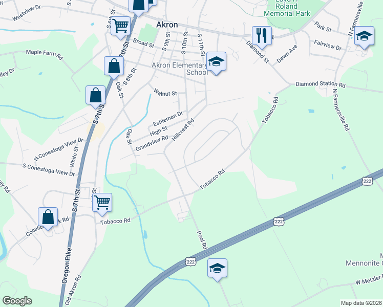 map of restaurants, bars, coffee shops, grocery stores, and more near 112 Eagle Drive in Ephrata