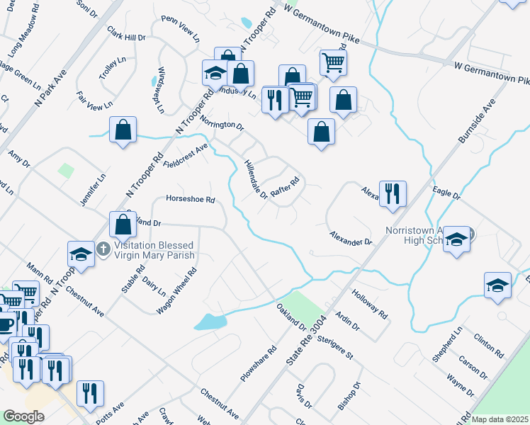 map of restaurants, bars, coffee shops, grocery stores, and more near 1510 Cranberry Drive in Norristown