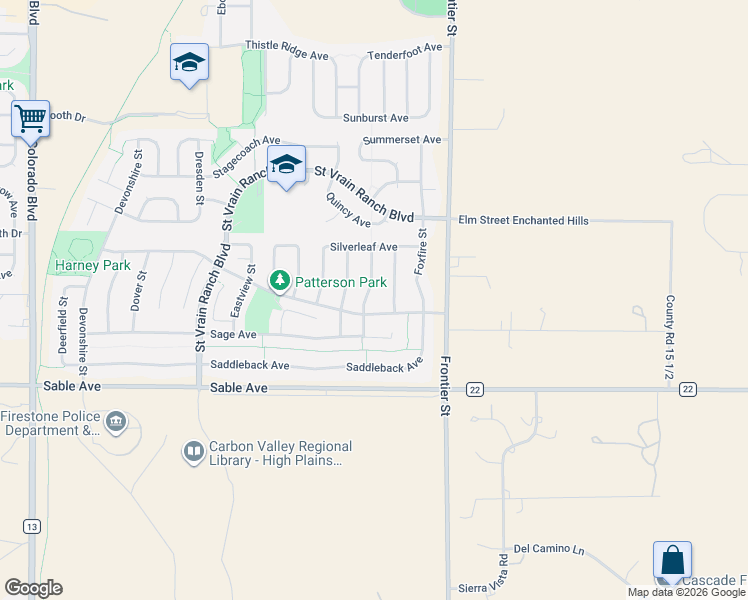 map of restaurants, bars, coffee shops, grocery stores, and more near 10231 Ferncrest Street in Longmont