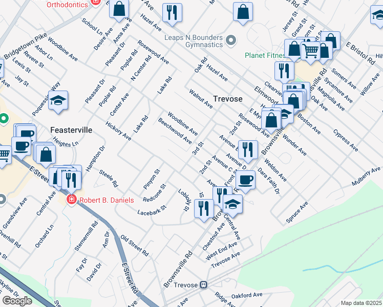 map of restaurants, bars, coffee shops, grocery stores, and more near 1440 3rd Street in Feasterville-Trevose