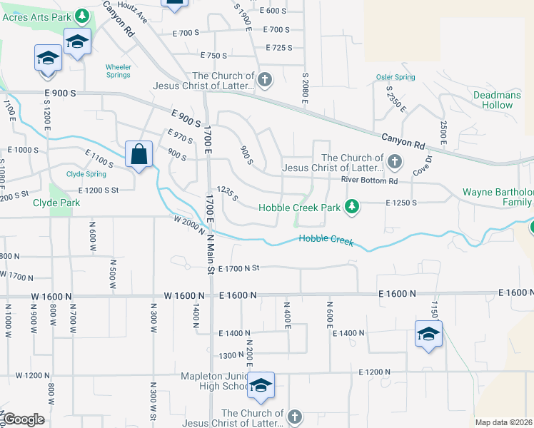 map of restaurants, bars, coffee shops, grocery stores, and more near 1886 1235 South in Springville