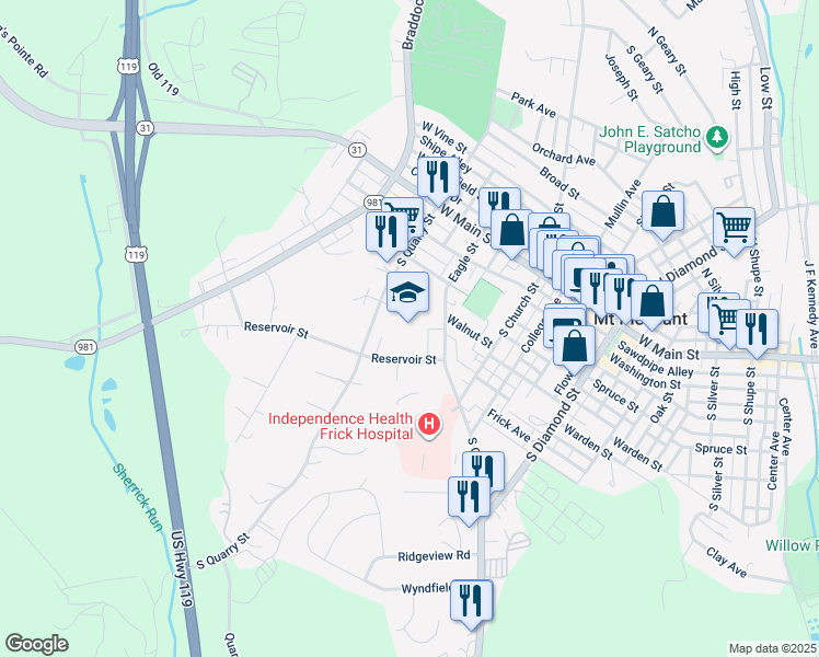 map of restaurants, bars, coffee shops, grocery stores, and more near 300 Eagle Street in Mount Pleasant