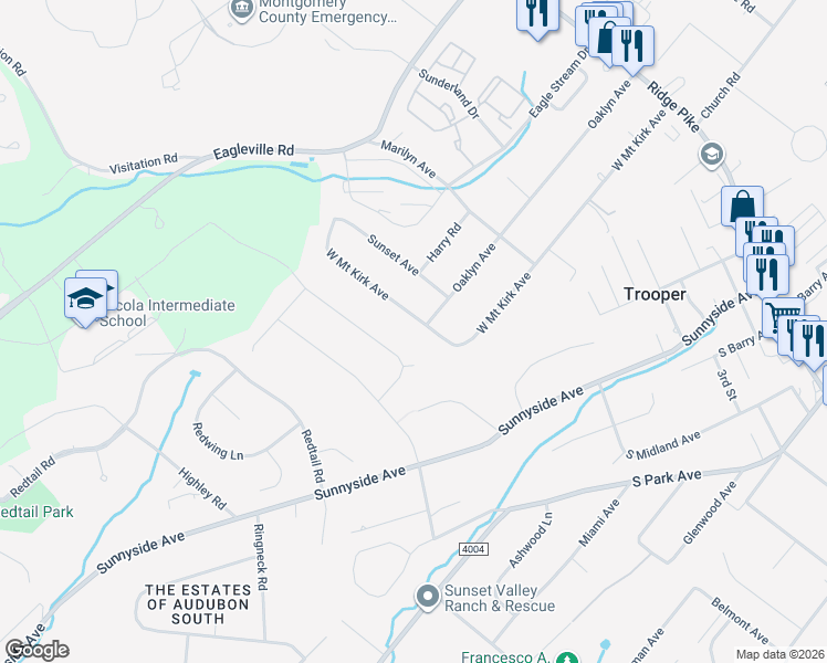 map of restaurants, bars, coffee shops, grocery stores, and more near 3204 West Mount Kirk Avenue in Eagleville