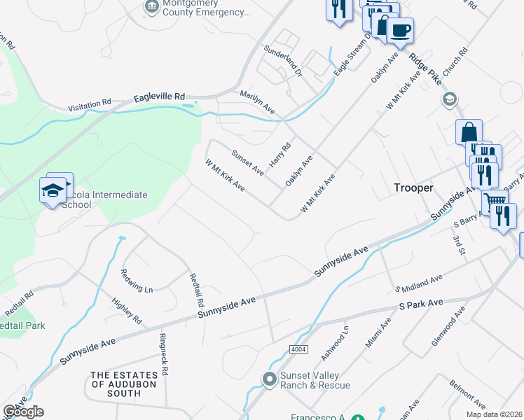 map of restaurants, bars, coffee shops, grocery stores, and more near 3204 West Mount Kirk Avenue in Eagleville