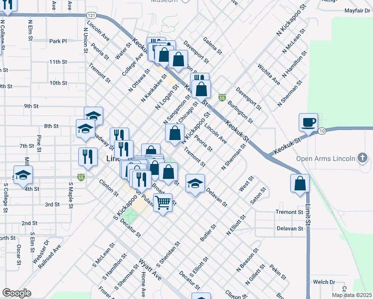 map of restaurants, bars, coffee shops, grocery stores, and more near Tremont Street in Lincoln