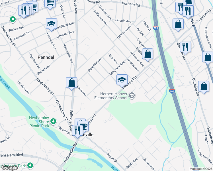 map of restaurants, bars, coffee shops, grocery stores, and more near 835 Buttonwood Avenue in Langhorne