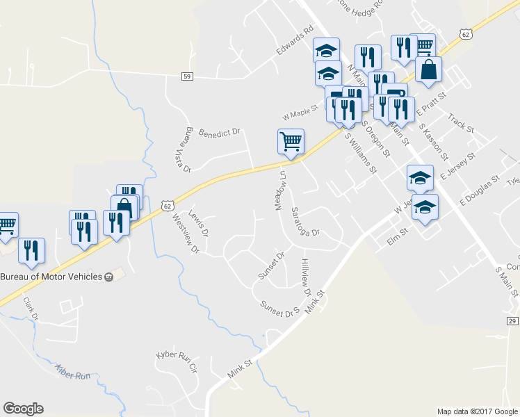 map of restaurants, bars, coffee shops, grocery stores, and more near 52 Northview Drive in Johnstown
