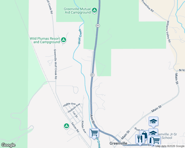 map of restaurants, bars, coffee shops, grocery stores, and more near 435 California 89 in Greenville