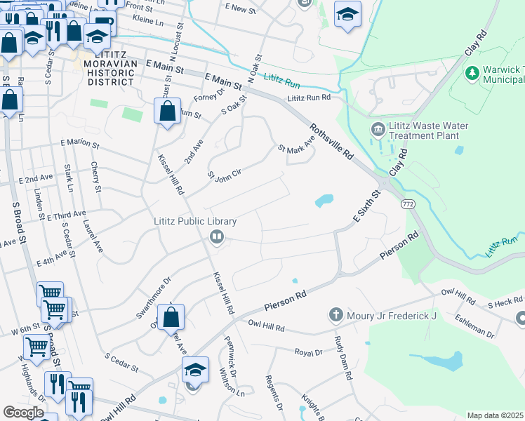 map of restaurants, bars, coffee shops, grocery stores, and more near 631 Lititz Reserve Lane in Lititz