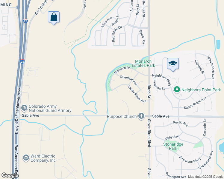 map of restaurants, bars, coffee shops, grocery stores, and more near 4711 Sandy Ridge Avenue in Longmont