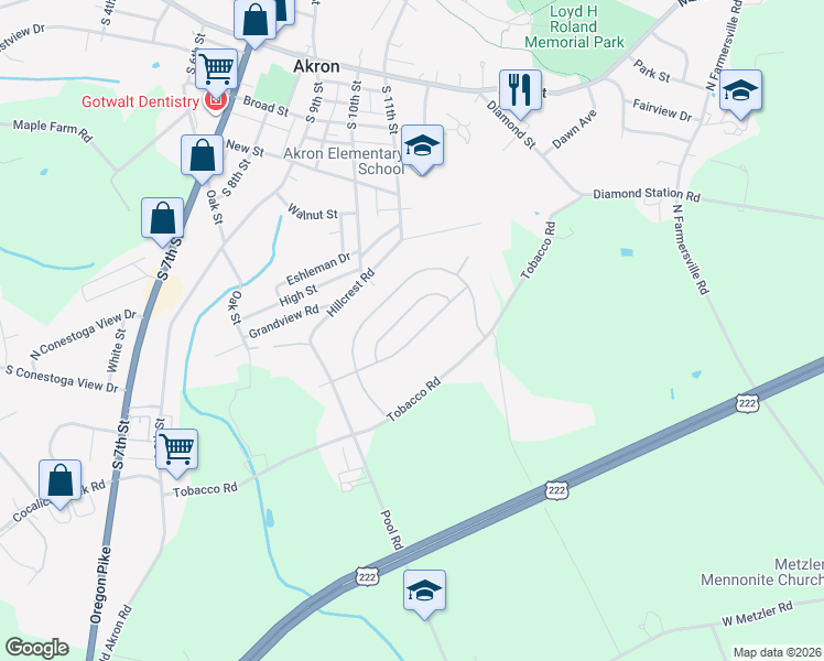 map of restaurants, bars, coffee shops, grocery stores, and more near 103 Talon Drive in Ephrata