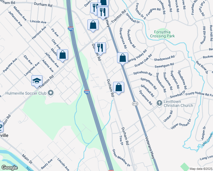 map of restaurants, bars, coffee shops, grocery stores, and more near 20 Hollybrooke Drive in Langhorne