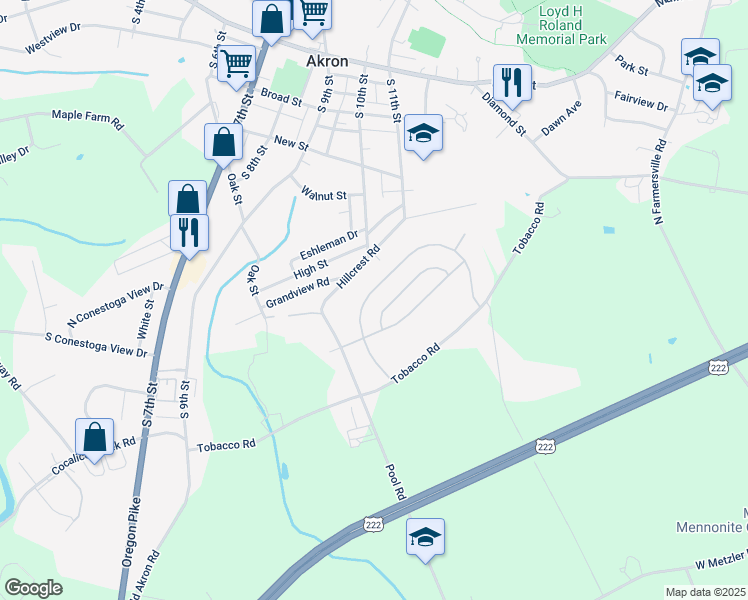map of restaurants, bars, coffee shops, grocery stores, and more near 104 Eagle Drive in Ephrata